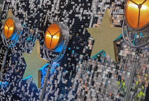 silver shimmer wall with stars